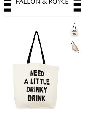 Cream Canvas Tote Bag with Black Text and Straps